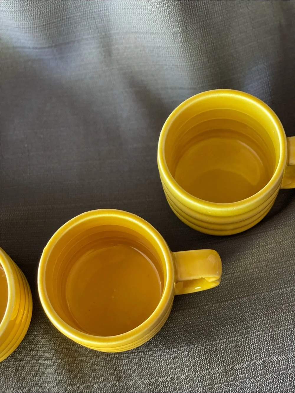 Vintage Yellow Ribbed Mugs Set of 4 Made in Japan Ceramic Heart Handle